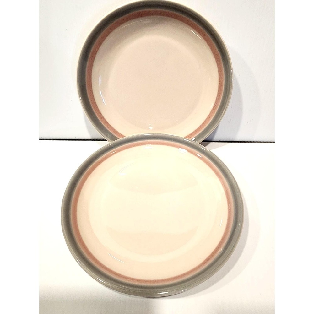 Vintage Pfaltzgraff Aura Pink &Gray Bands Salad/Bread Plates 6 7/8"  Set of 2